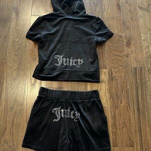 Juicy Couture NWT! Soft Cozy Velour Hoodie & Shorts Tracksuit Liquorice Black XL